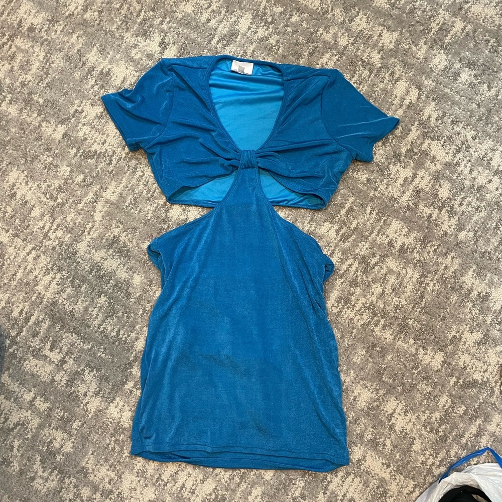 Lucy in the Sky Blue Short Sleeve Cutout Mini Dress